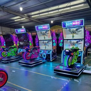 China New arrival Coin Operated dual screen dynamic motorcycle racing game machine video simulator game machine factory and suppliers | Meiyi